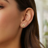 14K Yellow Gold Yours Truly Initial A Stud Earrings thumbnail 3