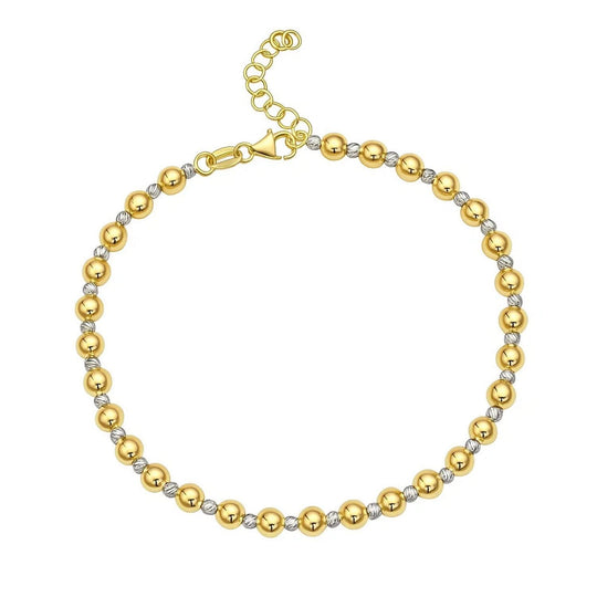 Two Tone Beaded Chain Bracelet in 14K Gold (4.00 mm)