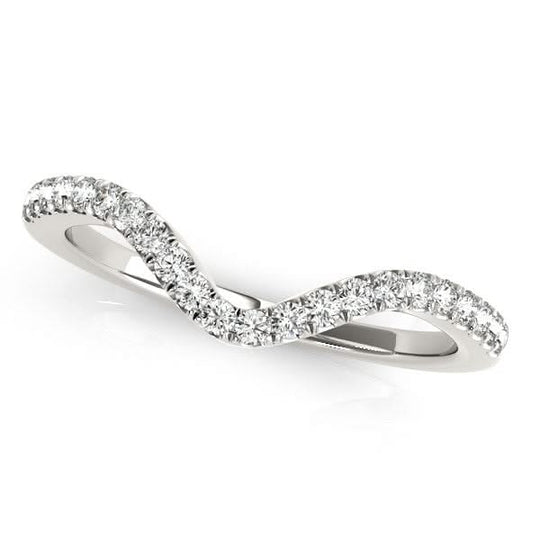 14K white gold ring with round diamond stones in a wavy band design