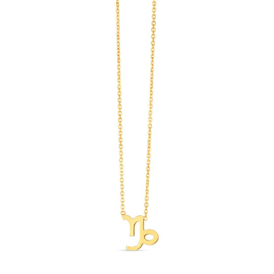 14K yellow gold Capricorn zodiac pendant necklace with polished sea-goat symbol