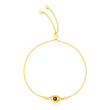 Load image into Gallery viewer, 14k Yellow Gold Adjustable Evil Eye Bracelet (1.00 mm)