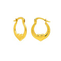 14K yellow gold heart hoop earrings with polished heart-shaped fronts
