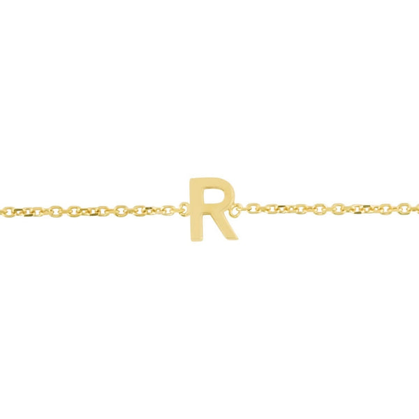 14K Yellow Gold Mini Initial R Bracelet