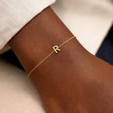 14K Yellow Gold Mini Initial R Bracelet thumbnail 7