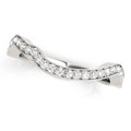 14K white gold wedding band with channel-set round diamond stones and milgrain edge