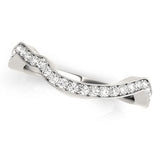 14K white gold wedding band with channel-set round diamond stones and milgrain edge thumbnail 1