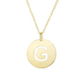 14K yellow gold disc initial G pendant with soldered bail
