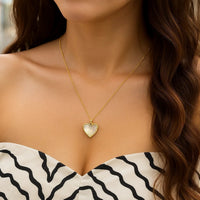 14k Yellow Gold High Polish Heart Pearl Paste Necklace