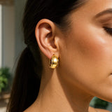 Omega Mixed Media Hoop Earrings in 14K Yellow Gold thumbnail 2
