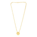 14K yellow gold circle disc paperclip link necklace with high polish finish