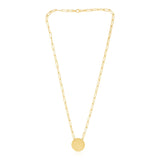 14K yellow gold circle disc paperclip link necklace with high polish finish thumbnail 1