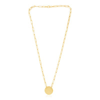14k Yellow Gold High Polish Circle Disc Paperclip Link Necklace