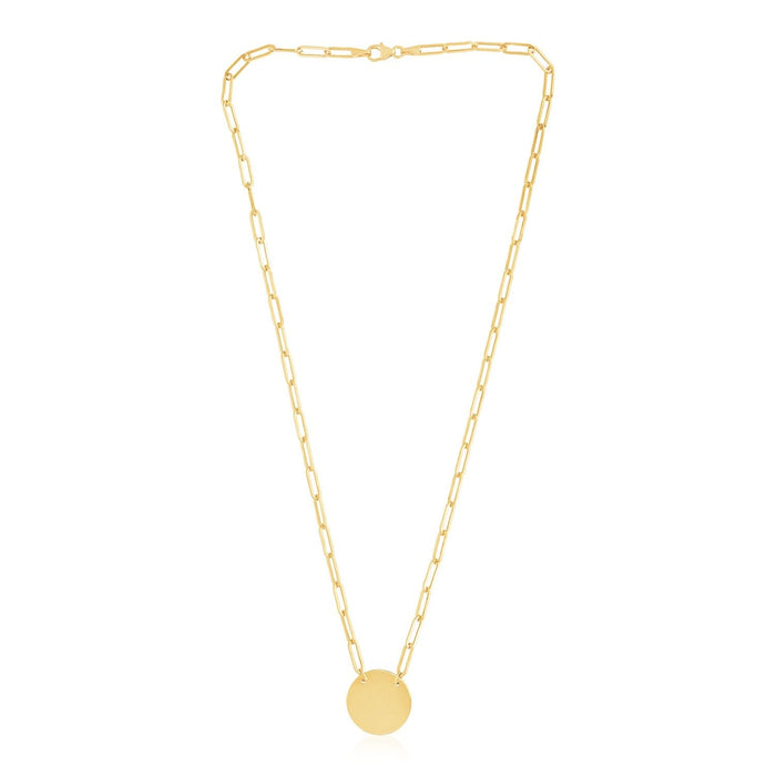 14k Yellow Gold High Polish Circle Disc Paperclip Link Necklace