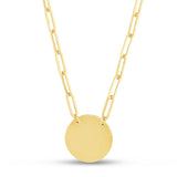 14k Yellow Gold High Polish Circle Disc Paperclip Link Necklace thumbnail 2