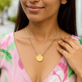 14k Yellow Gold High Polish Circle Disc Paperclip Link Necklace thumbnail 4