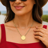14k Yellow Gold High Polish Circle Disc Paperclip Link Necklace thumbnail 5