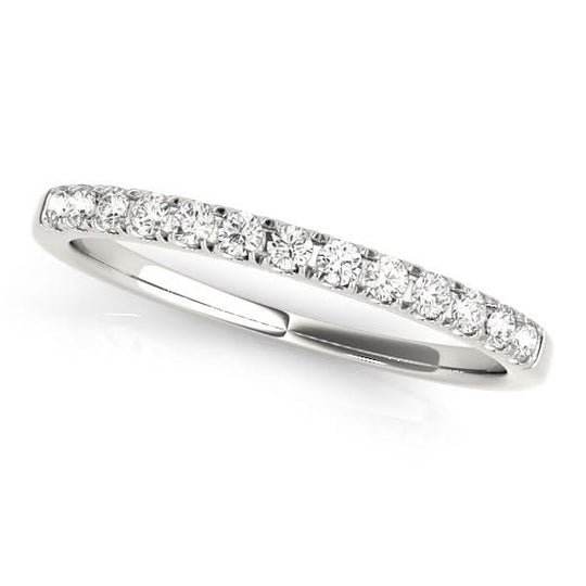 14K white gold ring with a channel line of round diamond stones
