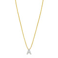 14K yellow gold initial A pendant necklace with one diamond accent stone