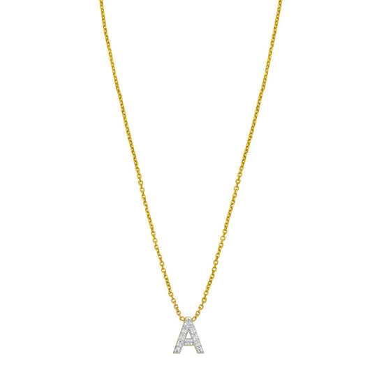 14K Yellow Gold Mini Diamond A Initial Pendant Necklace