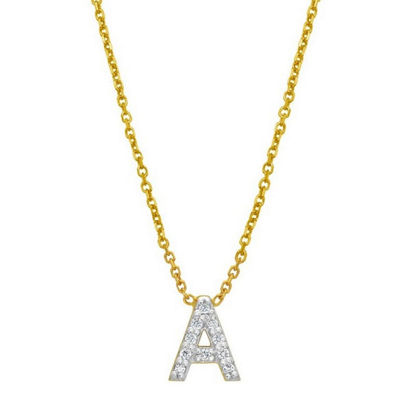 14K Yellow Gold Mini Diamond A Initial Pendant Necklace