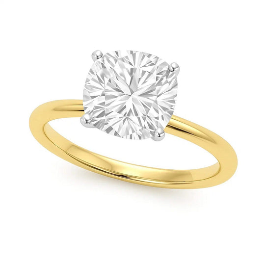 14K yellow gold ring with one cushion diamond stone in solitaire setting