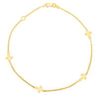 Stationed Cross Anklet in 14K Yellow Gold (1.00 mm)