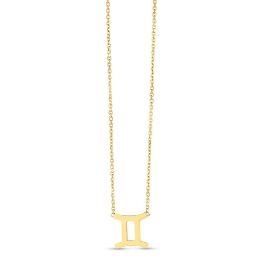 14K yellow gold Gemini zodiac pendant necklace with soldered bail