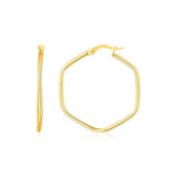 14K Yellow Gold Hexagon Hoop Rounded Edge Earrings thumbnail 1