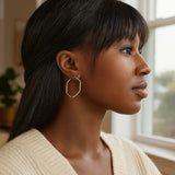 14K Yellow Gold Hexagon Hoop Rounded Edge Earrings thumbnail 2