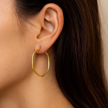 14K Yellow Gold Hexagon Hoop Rounded Edge Earrings