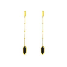 14K Yellow Gold Hexagon Onyx Drop Earrings