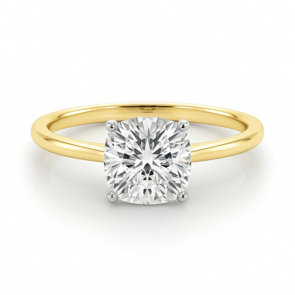 2 Carat Cushion Lab Grown IGI G/VS1 Diamond Solitaire Ring in 14K Yellow Gold