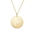 14K yellow gold disc initial P pendant with raised letter
