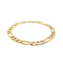 Load image into Gallery viewer, 14K Yellow Two Tone Solid Pave Figaro Bracelet (7.00 mm)