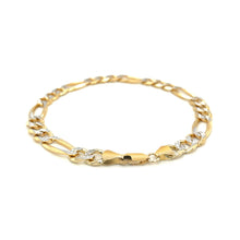 Load image into Gallery viewer, 14K Yellow Two Tone Solid Pave Figaro Bracelet (7.00 mm)