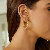 14k Yellow Gold Rope Hoop Earrings thumbnail 3