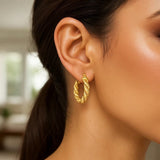 14k Yellow Gold Rope Hoop Earrings thumbnail 4
