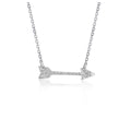 14K white gold arrow pendant necklace with round diamond accent stones