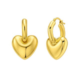 14K yellow gold puffy heart dangle huggie hoop earrings with heart shapes thumbnail 1