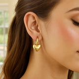 14K Yellow Gold Puffy Heart Dangle Huggie Hoops Earrings thumbnail 2