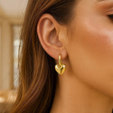 14K Yellow Gold Puffy Heart Dangle Huggie Hoops Earrings thumbnail 3