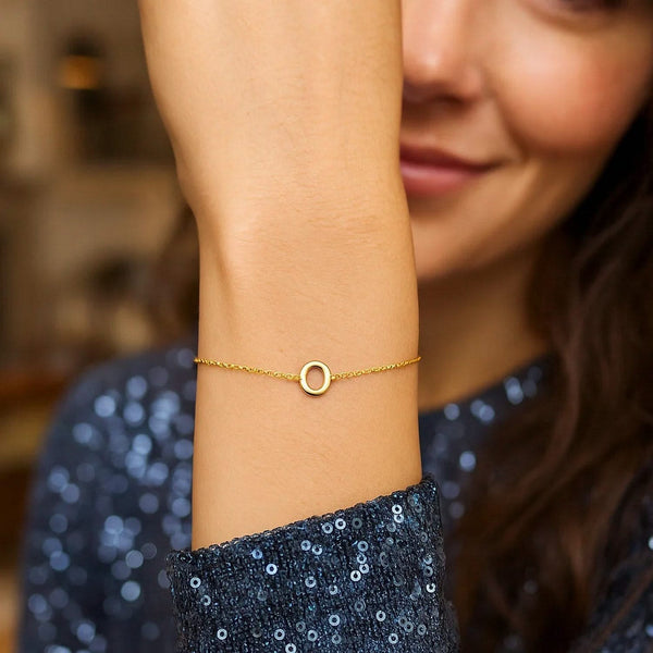 14K Yellow Gold Mini Initial O Bracelet