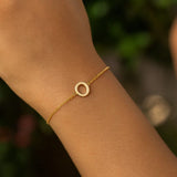 14K Yellow Gold Mini Initial O Bracelet thumbnail 7
