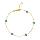 14K Yellow Gold Blue Topaz Station Bracelet thumbnail 2