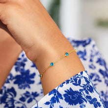 14K Yellow Gold Blue Topaz Station Bracelet