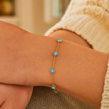 14K Yellow Gold Blue Topaz Station Bracelet