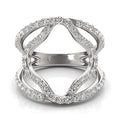 14K white gold flower dual band ring with round diamond stones