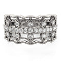 14K white gold four leaf clover ring with round diamond stones