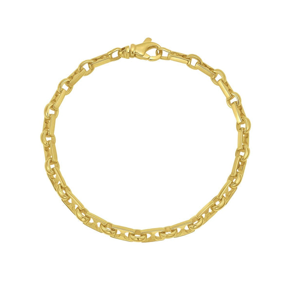 14K Yellow Gold Rectangular Railroad Link Bracelet (7.00 mm)