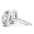 14K white gold ring with round prong-set halo stones totaling 1 ct